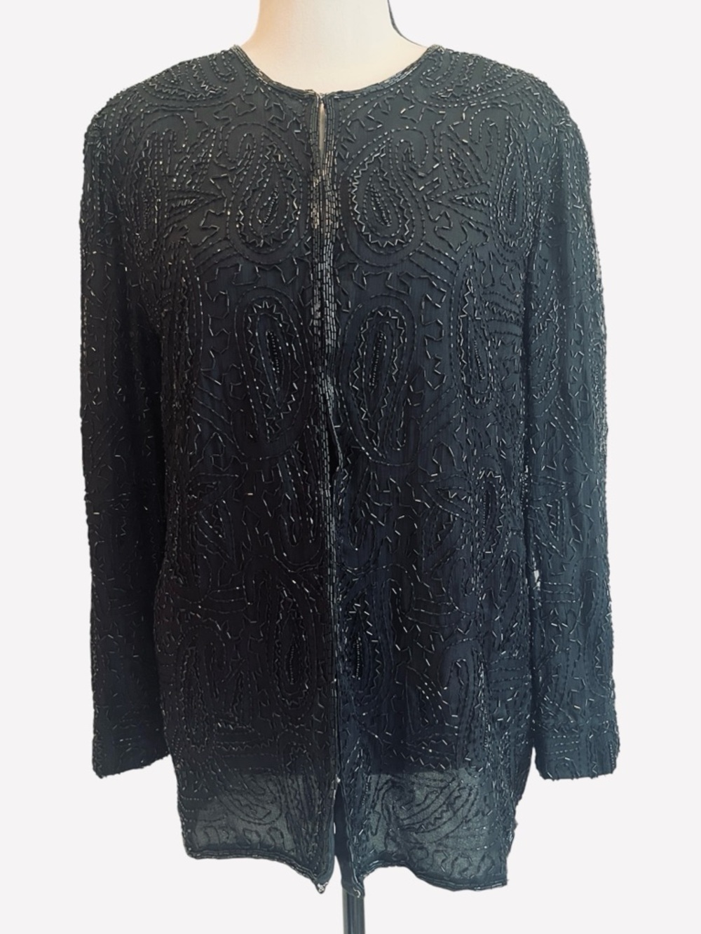 Silky Nites NY Embellished Silk Black Beaded Jacket Evening Wear Wedding Medium